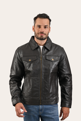 Men’s Dark Brown Kentucky Trucker Leather Jacket Dark Brown