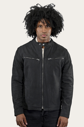 Men’s Black Cattleman Vintage Cafe Racer Leather Jacket Black
